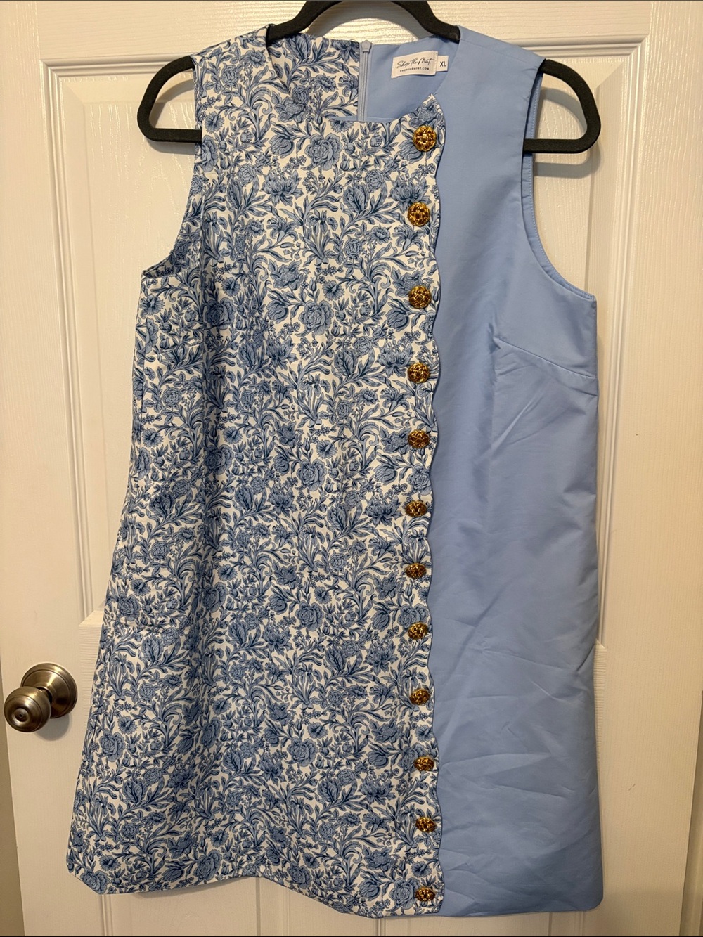 Blue and White Toile Shift Dress Size XL